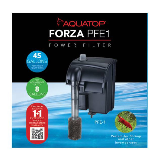 AQUATOP Forza 45 GPH Power Filter for up to 8 Gallon Aquariums, Advanced Filtration Design, PFE-1