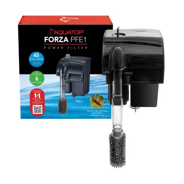 AQUATOP Forza 45 GPH Power Filter for up to 8 Gallon Aquariums, Advanced Filtration Design, PFE-1
