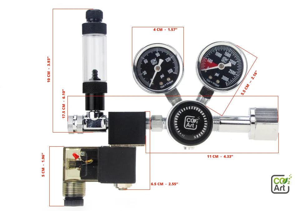 CO2Art PRO-SE Series - Aquarium CO2 Dual Stage Regulator with Integrated Solenoid